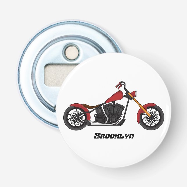 Chopper style motorcycle illustration bottle opener (Front)