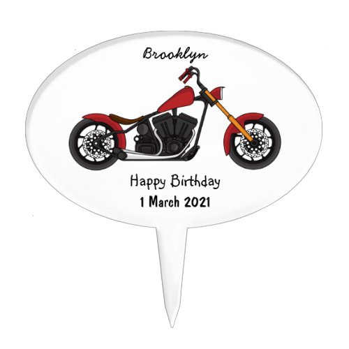 Chopper style motorcycle illustration cake topper