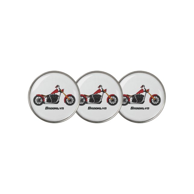 Chopper style motorcycle illustration golf ball marker (3 Up)