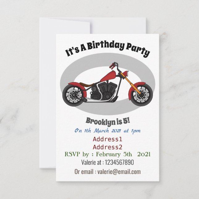 Chopper style motorcycle illustration invitation (Front)