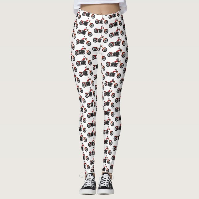 Chopper style motorcycle illustration leggings (Front)
