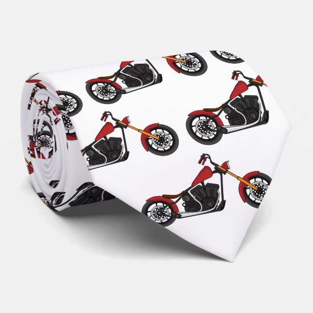 Chopper style motorcycle illustration neck tie (Rolled)
