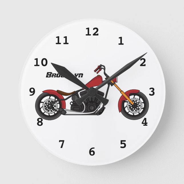 Chopper style motorcycle illustration round clock (Front)