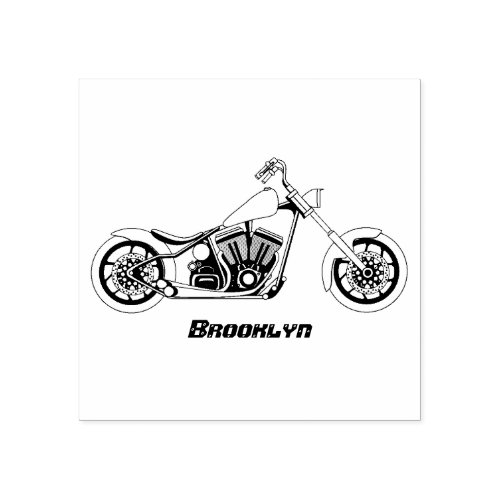 Chopper style motorcycle illustration rubber stamp