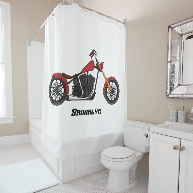 Chopper style motorcycle illustration shower curtain (In Situ)