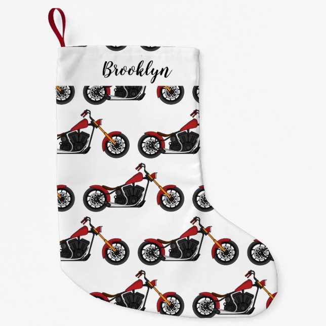 Chopper style motorcycle illustration small christmas stocking (Front)