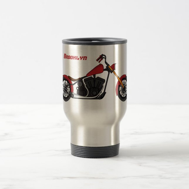 Chopper style motorcycle illustration travel mug (Center)
