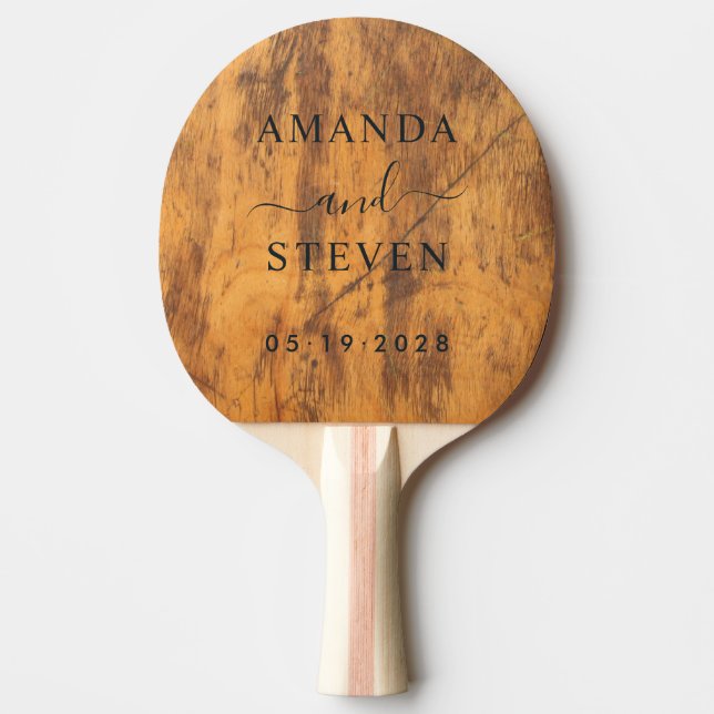 Chopping Block Couple Names with Wedding Date Ping Pong Paddle (Front)