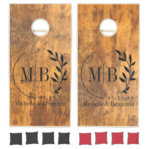 Chopping Block Leaf Wedding Monogram Cornhole Set