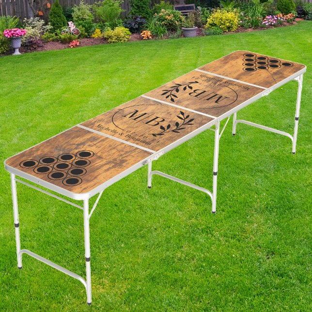 Chopping Block Modern Leaf Wedding Monogram DK Beer Pong Table (Creator Uploaded)