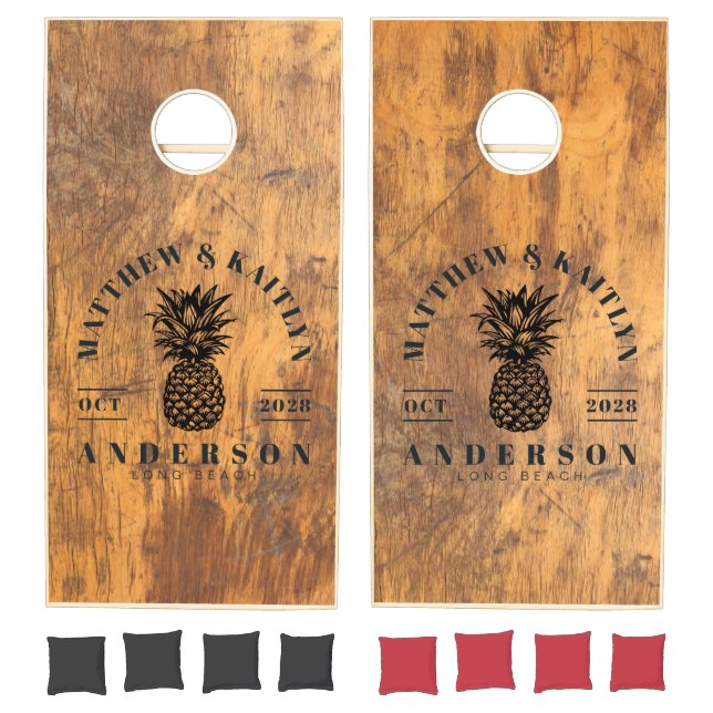 Chopping Block Tropical Pineapple Wedding Crest Cornhole Set (Set)