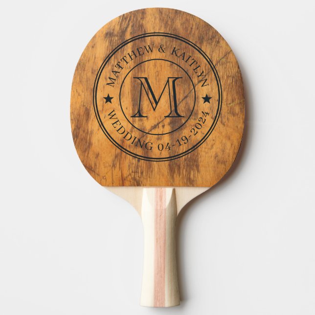 Chopping Block Wedding Monogram Star Ping Pong Paddle (Front)