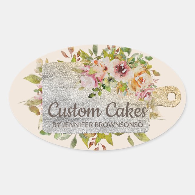 Chopping Board Butcher Bakery Kitchen Floral Gold Oval Sticker (Front)