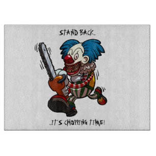 Chopping Time! Chainsaw Clown Halloween Cartoon Cutting Board