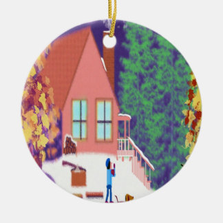 Chopping Wood Days by T Hendrix Ceramic Ornament