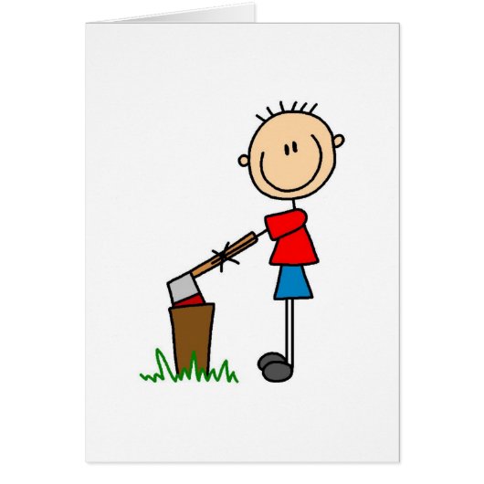 Chopping Wood Stick Figure Card (Front)