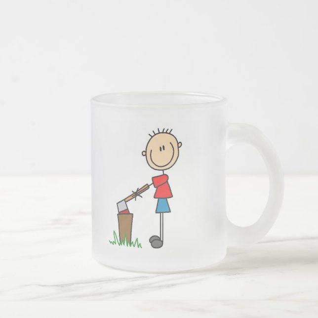 Chopping Wood Stick Figure Tshirts and Gifts Frosted Glass Coffee Mug (Right)