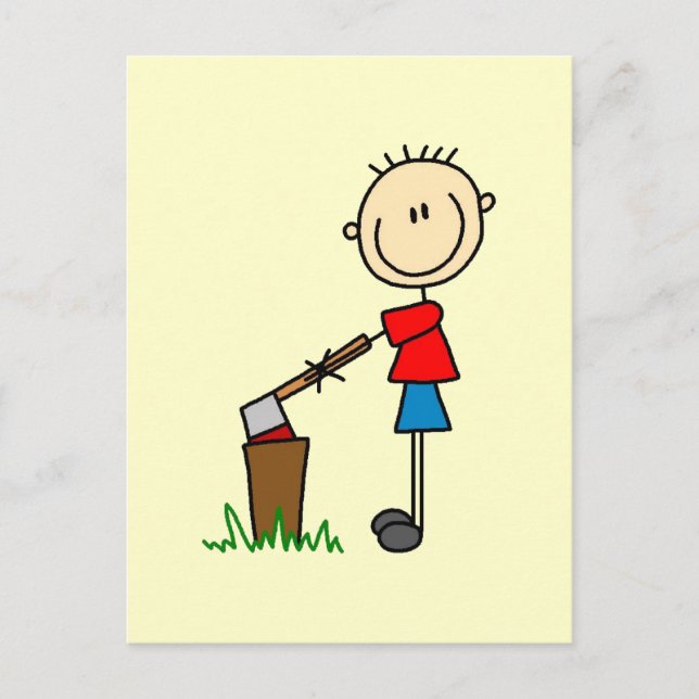 Chopping Wood Stick Figure Tshirts and Gifts Postcard (Front)