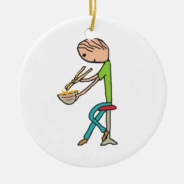Chopsticks And Noodles Ceramic Ornament (Front)