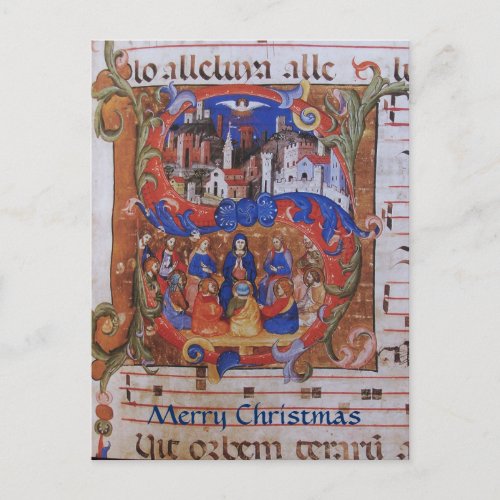 CHORAL MUSIC CHRISTMAS PARCHMENT WITH SAINTS HOLIDAY POSTCARD
