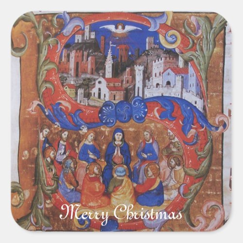 CHORAL MUSIC CHRISTMAS PARCHMENT WITH SAINTS SQUARE STICKER
