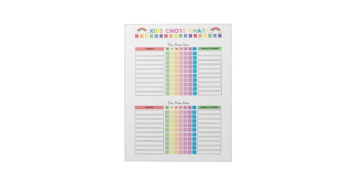 Chore Chart Custom Notepad for 2 Kids | Zazzle
