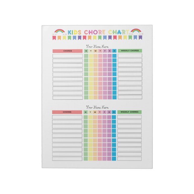 Chore Chart Custom Notepad for 2 Kids (Rotated)