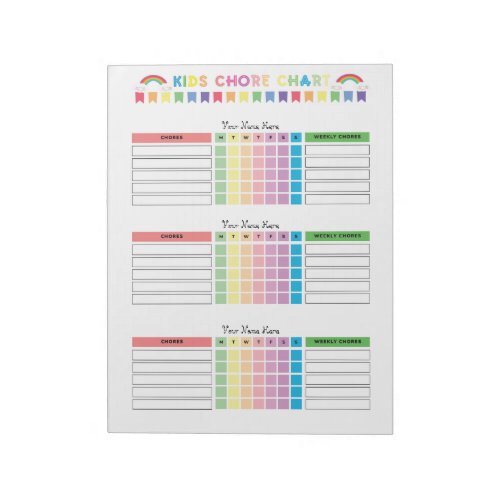 Chore Chart Custom Notepad for 3 Kids