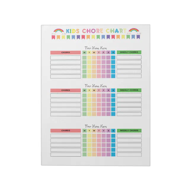 Chore Chart Custom Notepad for 3 Kids | Zazzle
