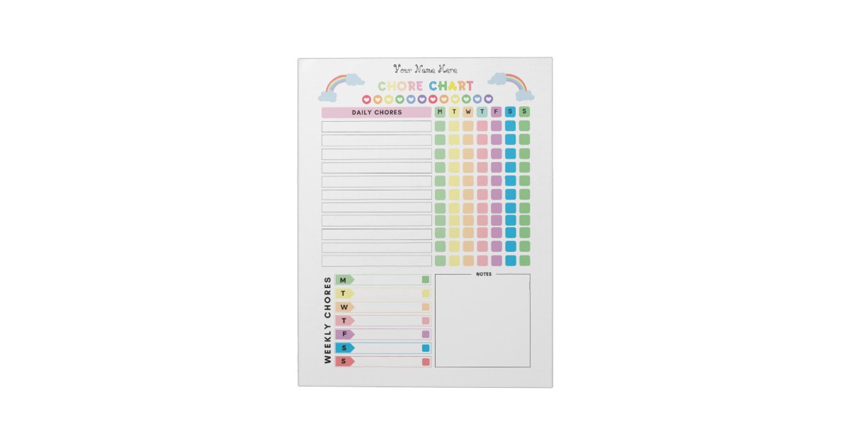 Chore Chart Custom Notepad for Kids | Zazzle