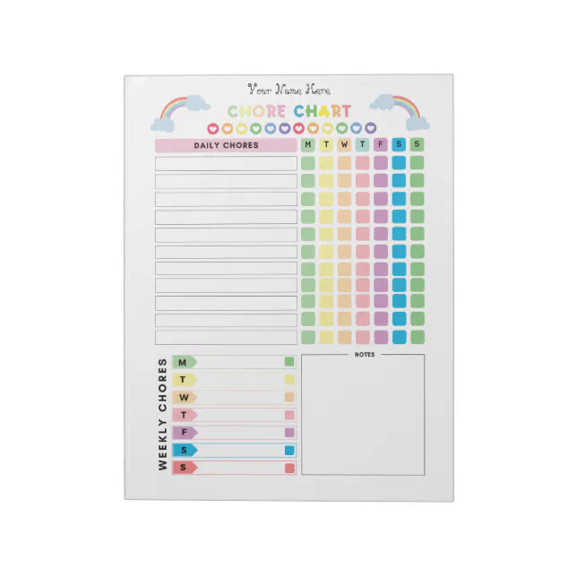 Chore Chart Custom Notepad for Kids | Zazzle