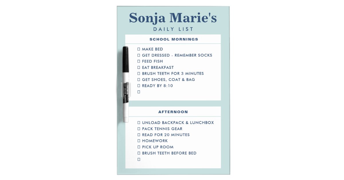 Chore Chart Dry Erase Board Custom AM PM Sections | Zazzle