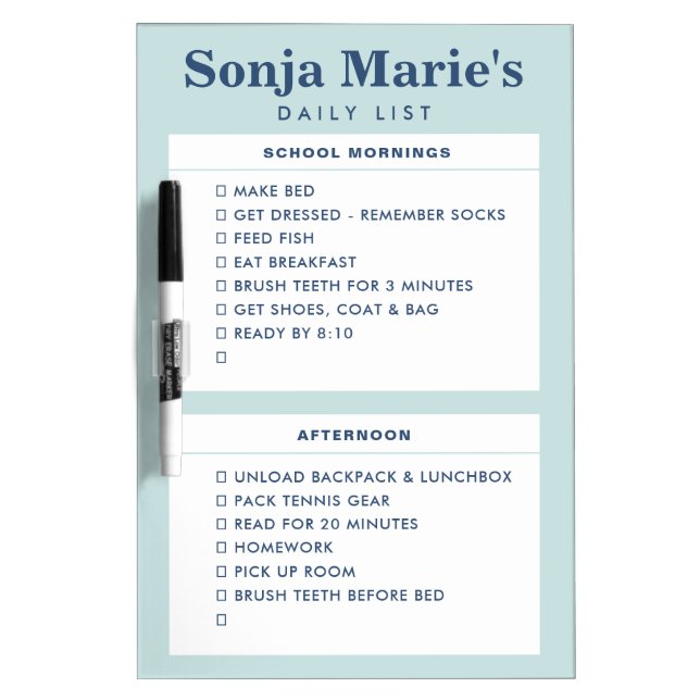 Chore Chart Dry Erase Board Custom AM PM Sections  (Front)