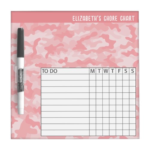 Chore Chart _ dusty pink camouflage pattern _ name Dry Erase Board