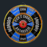 Chore Chart List Dart Board, Fun Chore list game Dart Board<br><div class="desc">This is the perfect way to make assigning chores in the family fun and actionable. Here are the rules: The middle: Earns you an allowance or bonus which is up for interpretation. The outer Red area: Gets you you a no chores pass. Swap: You get to swap your chore with...</div>