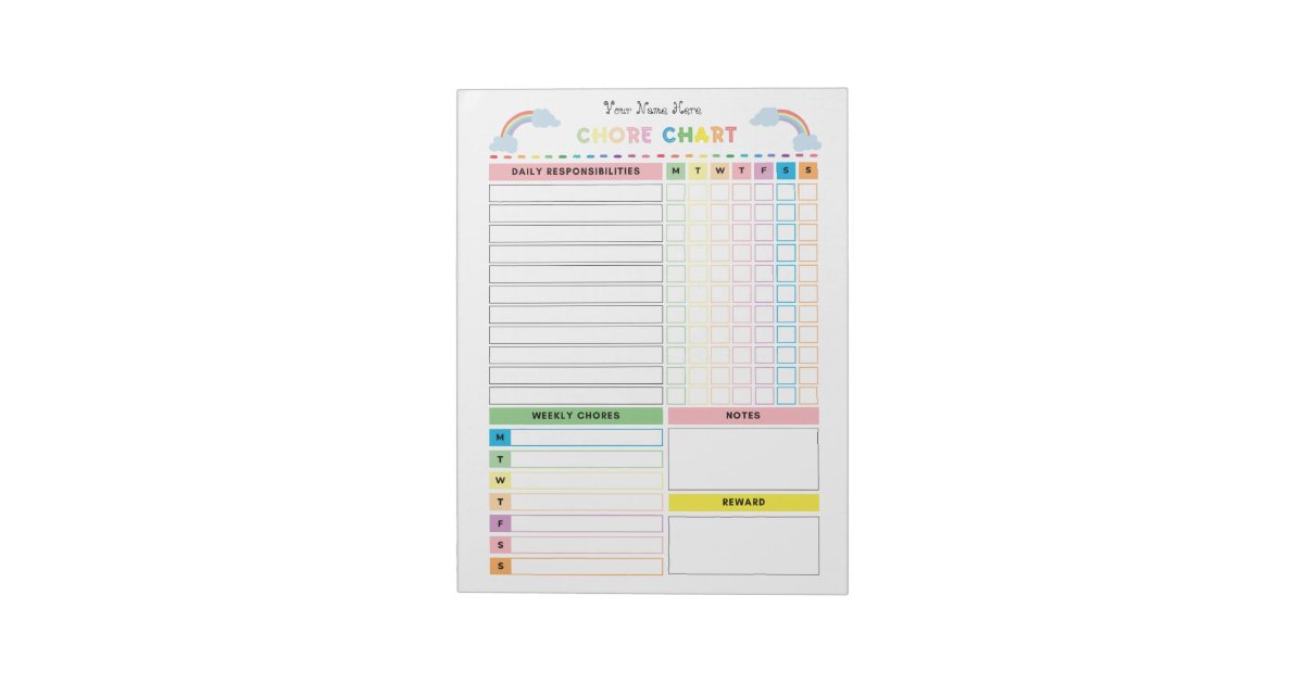 Chore Chart Notepad for Kids with Rewards Notepad | Zazzle