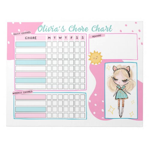 Chore Chart Reward Chart for Daily Routine Girl No Notepad