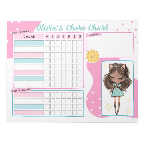 Chore Chart Reward Chart for Daily Routine Girl No Notepad