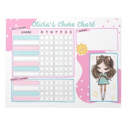 Chore Chart Reward Chart for Daily Routine Girl Notepad