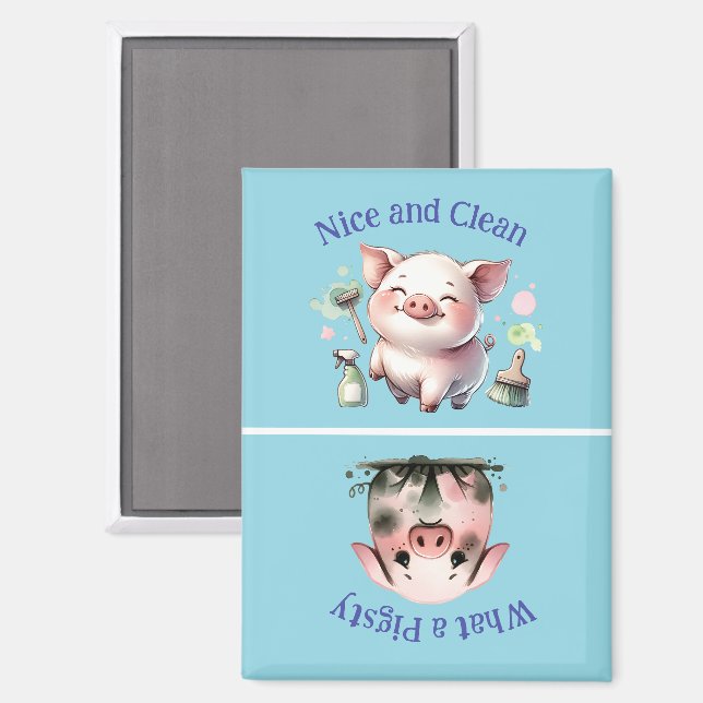 Chore Reminder Clean Dirty Watercolor Pigsty Magnet (Front/Back)