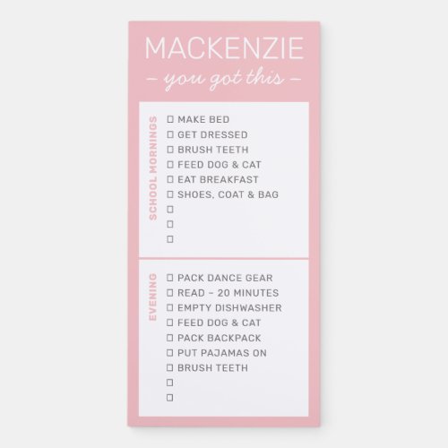 Chores Routine AM PM Daily To Do List Pink Magnetic Notepad