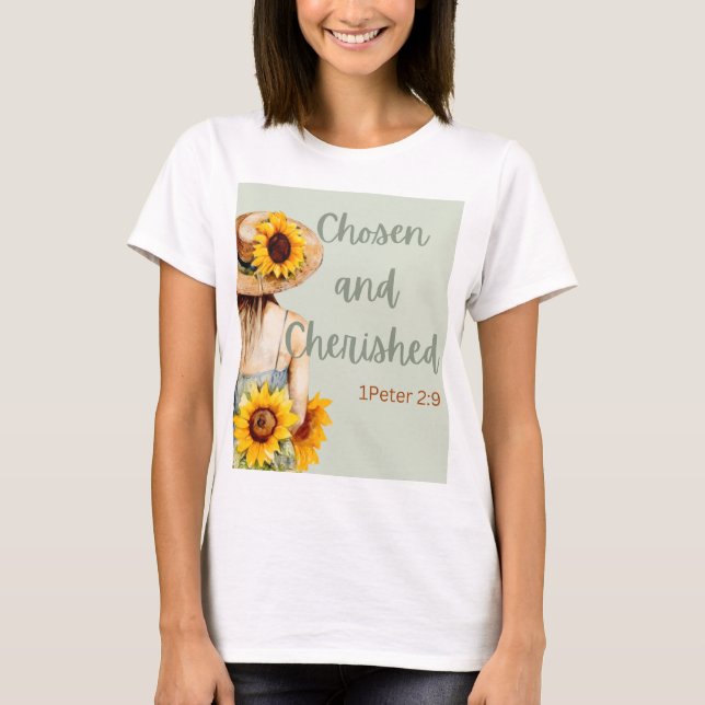 "Chosen and Cherished" with bible verse and girl T-Shirt (Front)