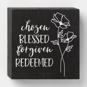 Chosen Blessed Forgiven Redeemed in White Wooden Box Sign