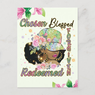 Chosen, blessed, forgiven, redeemed, melanin, sist holiday postcard