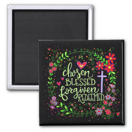 Chosen Blessed Pretty Easter Cross Flowers Magnet