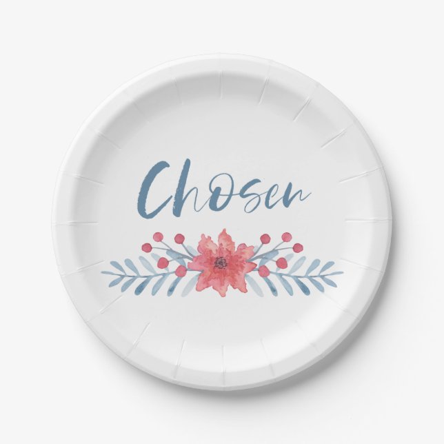 Chosen Blue and Pink Flowers Kids Adoption Paper Plates (Front)