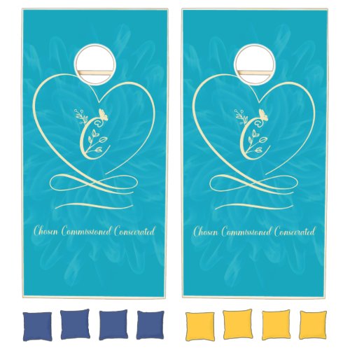 Chosen coastal bluebeach Love Letter Design Cornhole Set