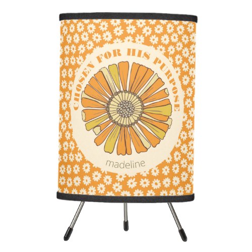 Chosen for His Purpose Orange Floral Retro Tripod Lamp