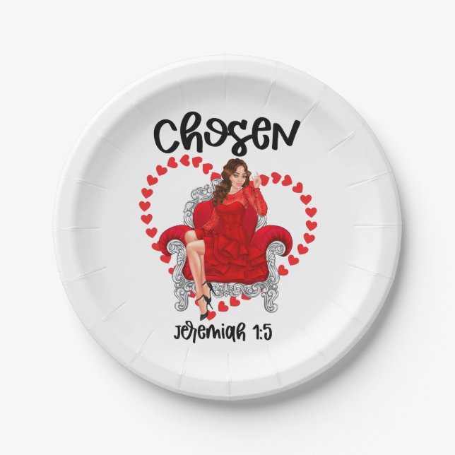 Chosen Jeremiah 1:5 Valentine Galentines Day God Paper Plates (Front)