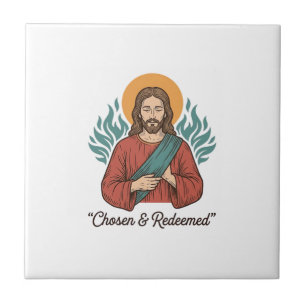 Chosen & Redeemed Christian Vintage Jesus T-Shirt Ceramic Tile